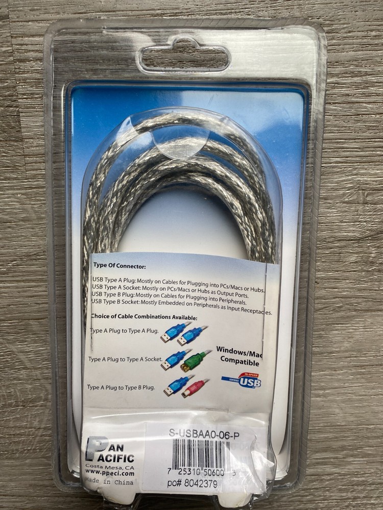 USB CABLE V2.O 6FT A plug to A plug Max transfer Rate 480Mbps