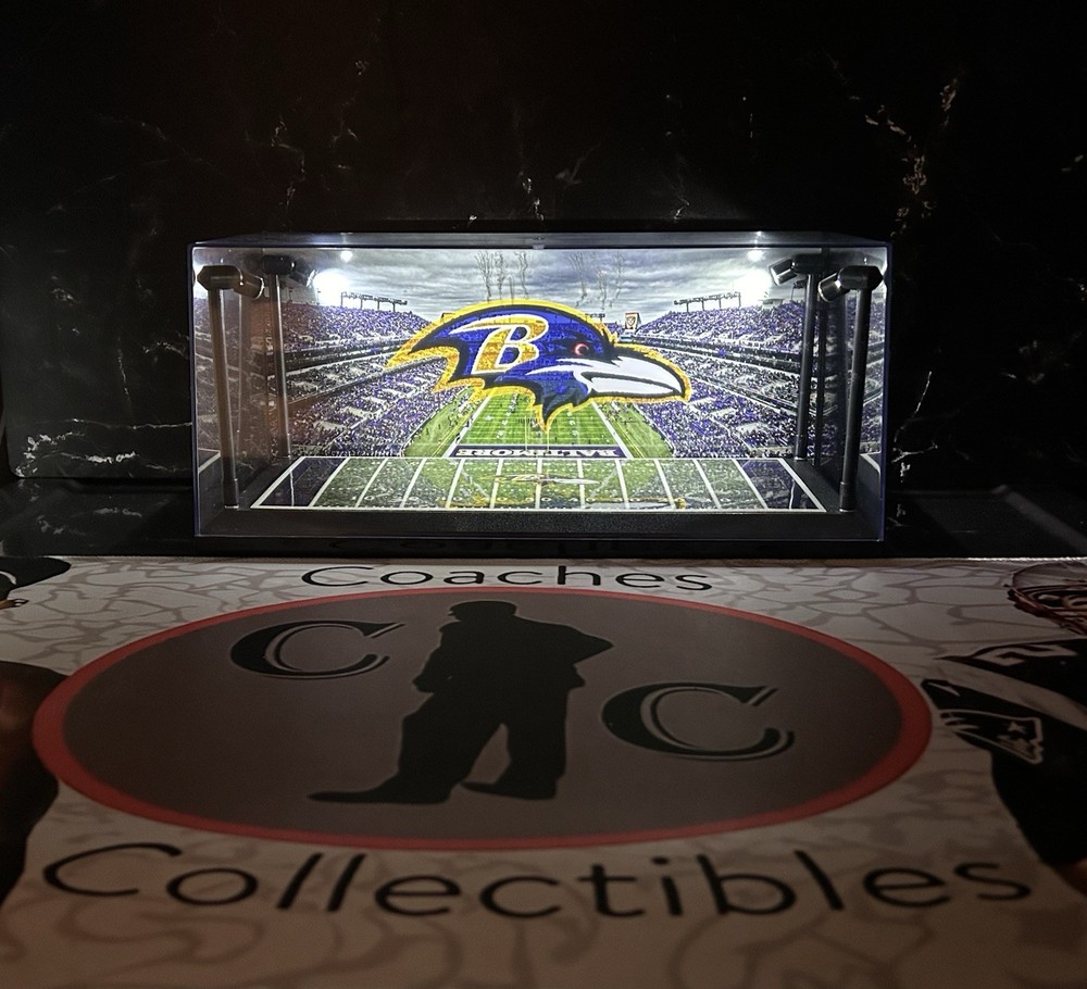 Baltimore Ravens Custom 2 Mini Helmet display case w/ LED lights -