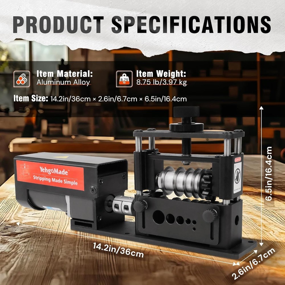 YehgoMade Automatic Wire Stripper Machine with Upgraded Motor, Electric Black
