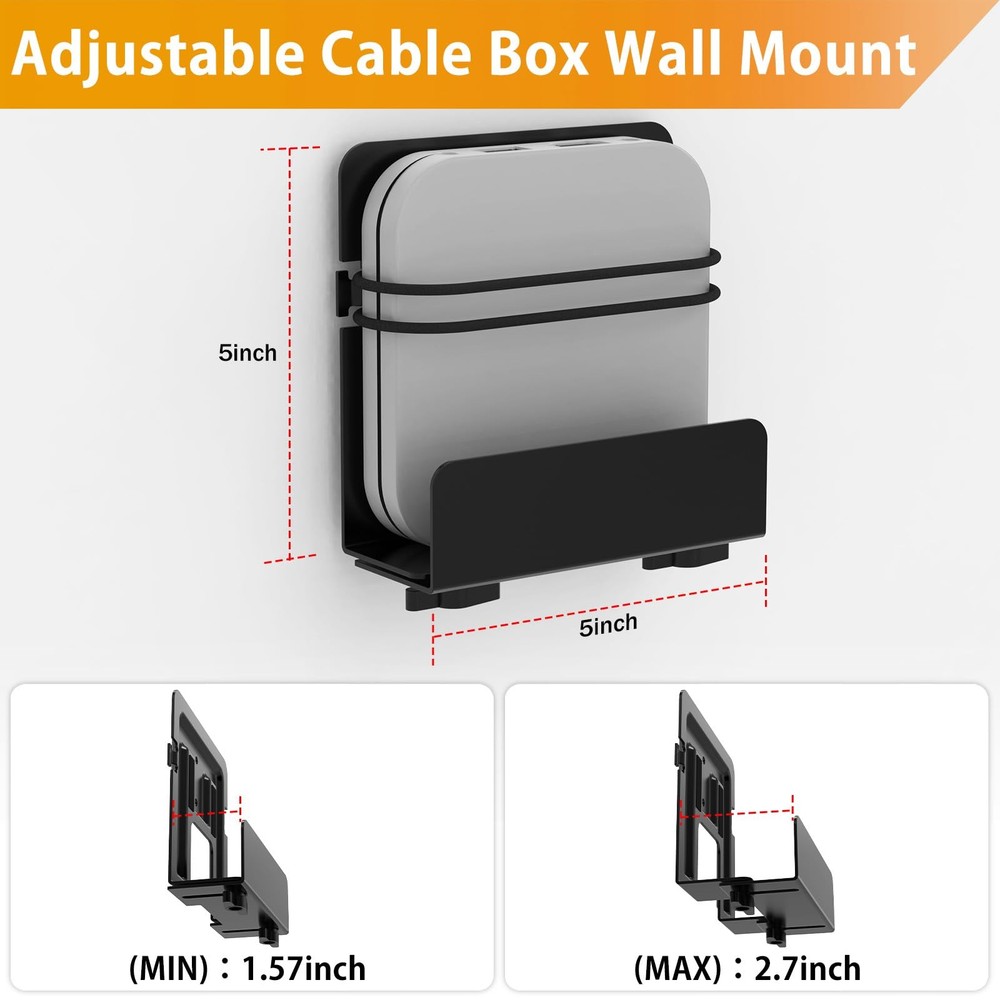 Cable Box Mount, Modem Adjustable Wall Mount Bracket Black