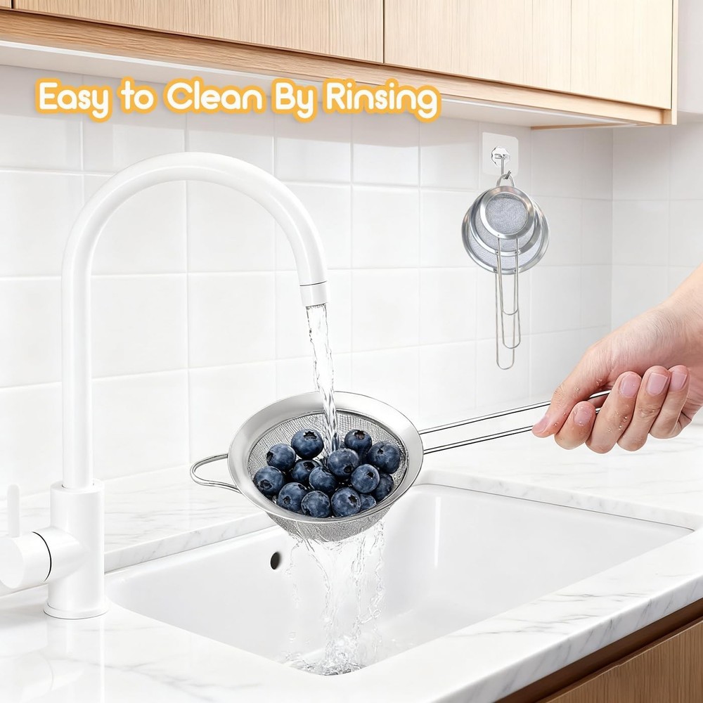 3Pcs Fine Mesh Strainer W/ Handle Small Medium Large Size Sieve Strainers Set