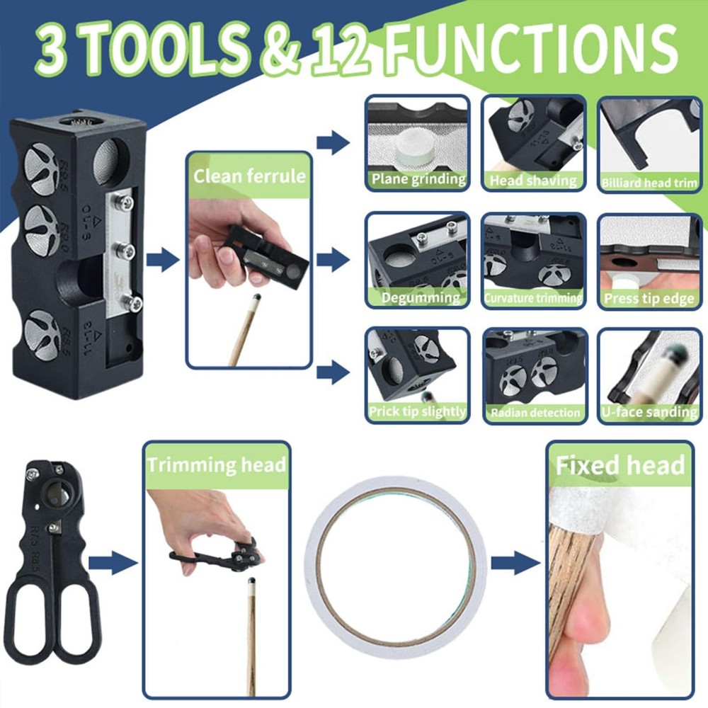 Pool Cue Tip Shaper, 10-in-1 Pool Cue Tips Replacement Kit, Pool Cue Tips Rep...