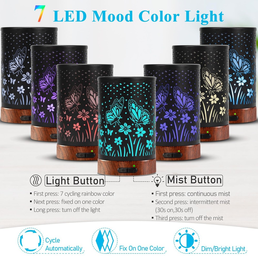 Essential Oil Diffuser - 150ML Metal Aromatherapy Large Butterfly