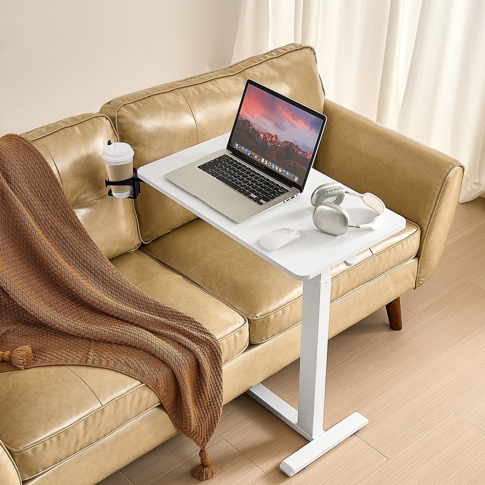 New/Overbed Table, Mobile Bed Side Table with 4 Hidden Wheels, Height Adjustable