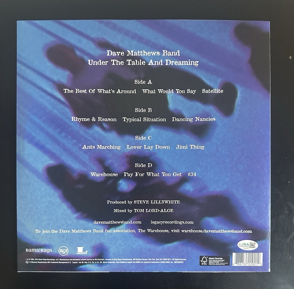 TIM REYNOLDS SIGNED UNDER THE TABLE AND DREAMING VINYL LP DAVE MATTHEWS BAND JSA