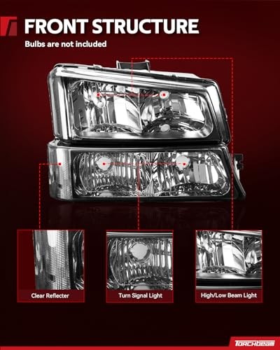 Headlight Assembly Compatible with 2003 Clear-Chrome/ for 03-06 Silverado 1500