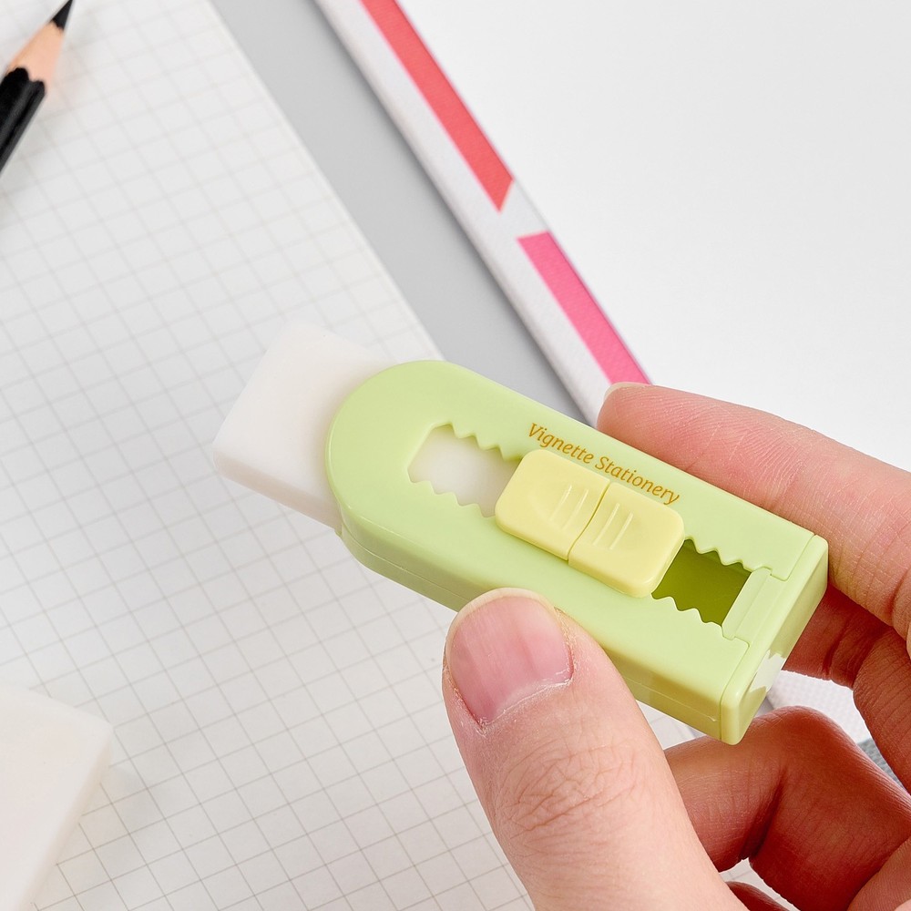 Push Slide Eraser with Extra Refill, Retractable Soft Rubber with Lock Mechanism