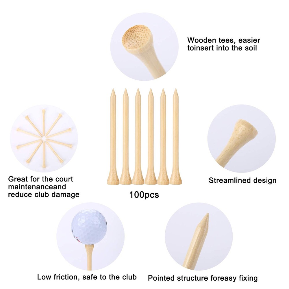 Golf Tees Durable Bamboo 3-1/4" Biodegradable Material Reduce Friction