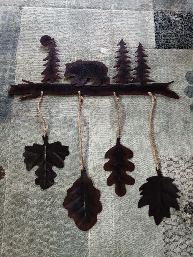Rustic Metal Windchimes Bear/Trees Wall Decor Indoor/Outddor