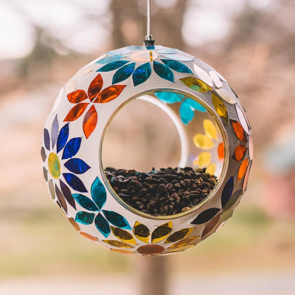 Backyard Expressions Hanging Glass Bird Feeder Multicolor Fly Through Bird