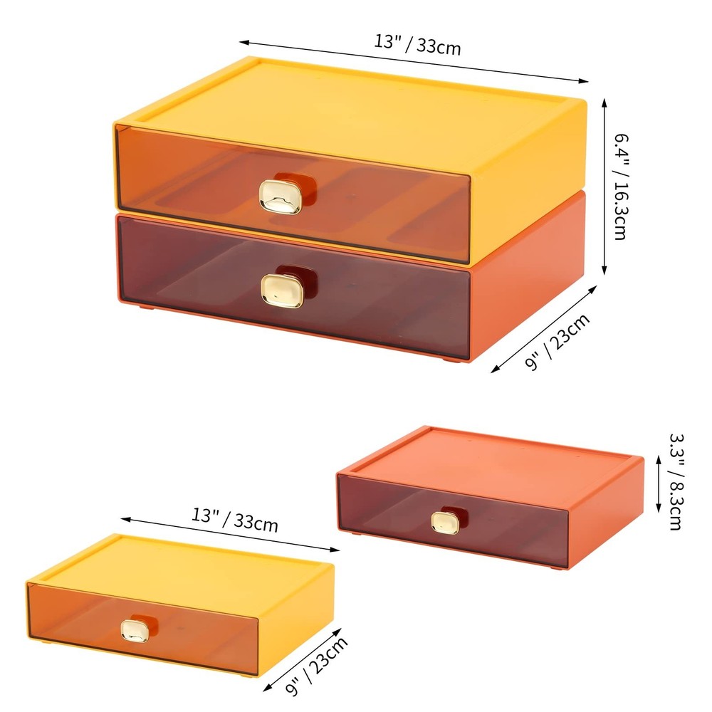 Spacious Desktop Storage Box, 2 Large Storage Drawers, Stackable Office Desk ...