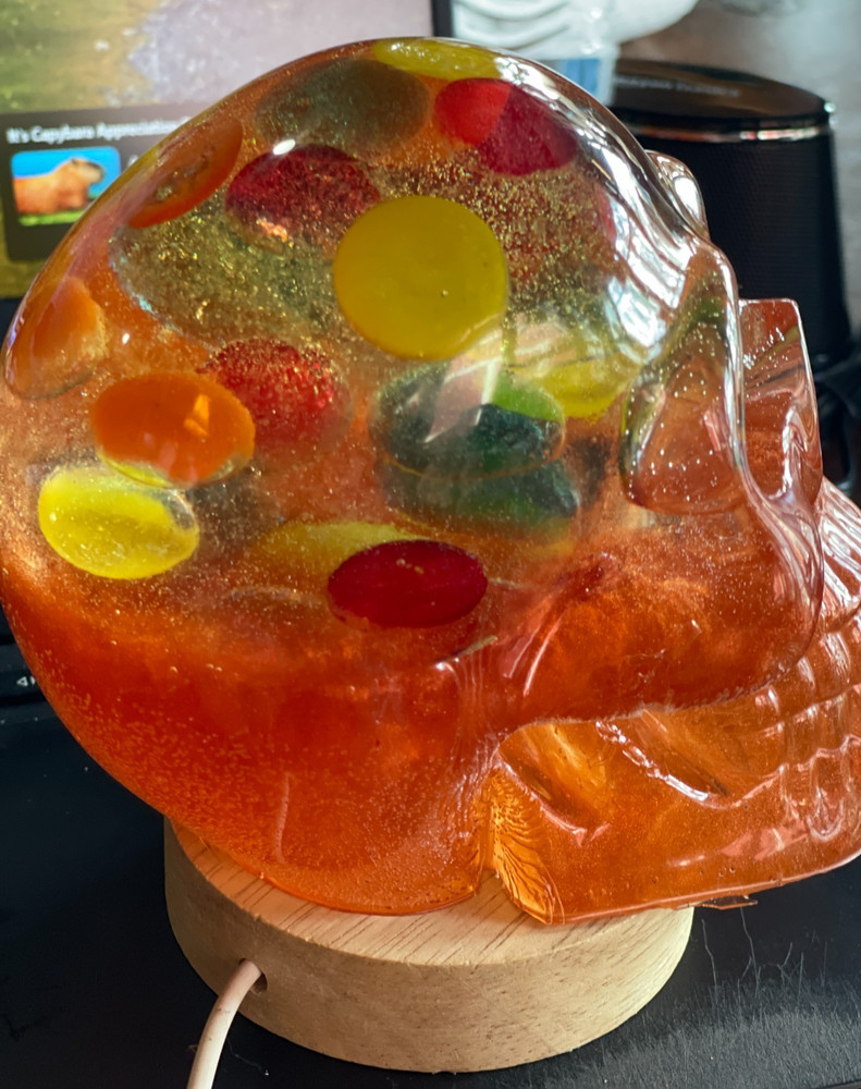 Rainbow Brain Resin Skull Extra Large Includes USB lighted base Handcrafted New