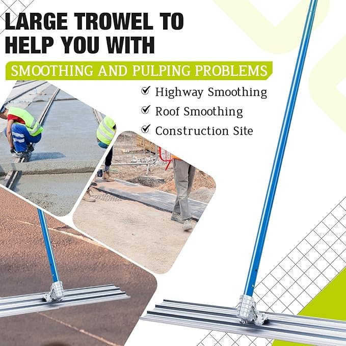 48"x8" Bull Concrete Float Concrete Tool Trowel Float with 4 Handle Round End