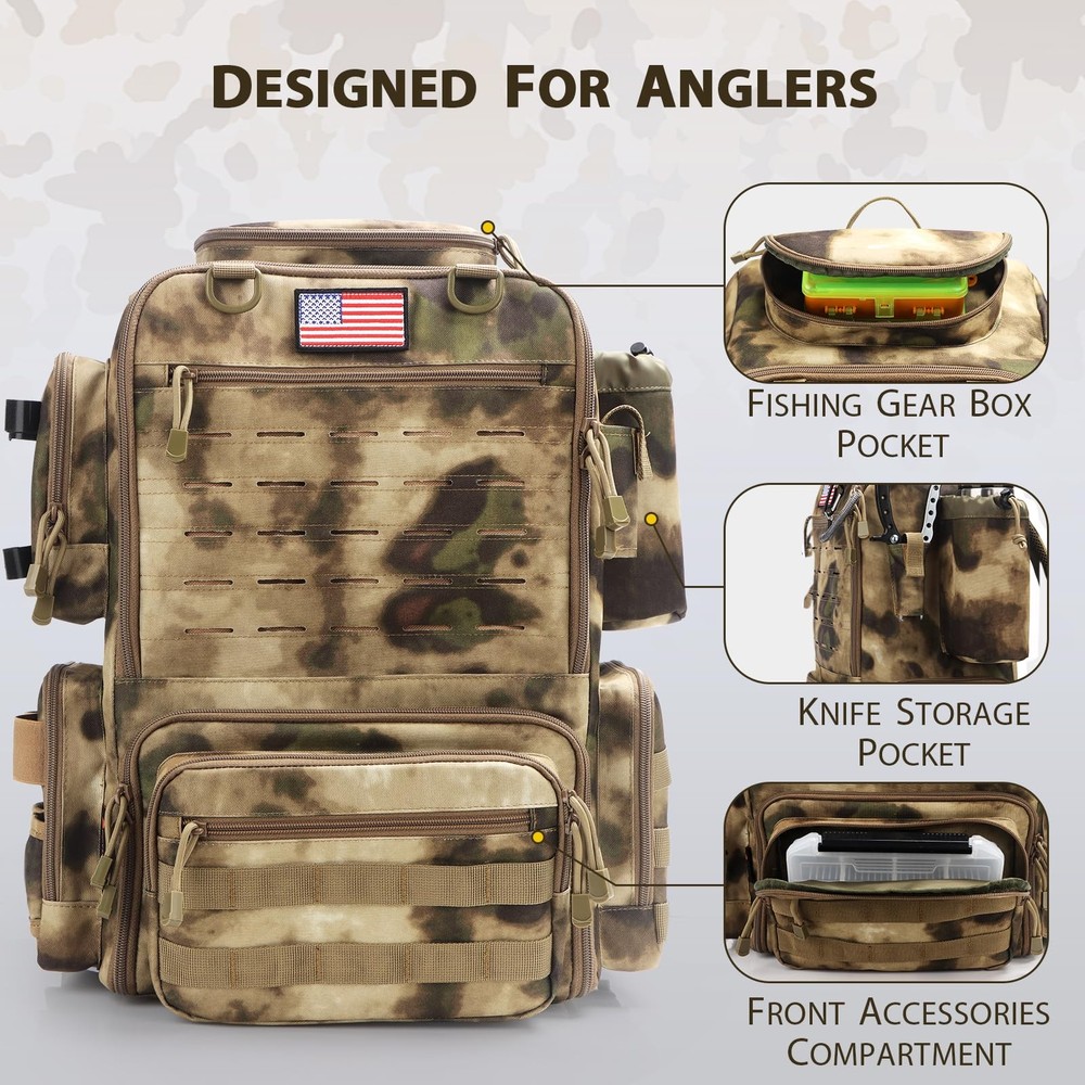 Fishing Backpack Tackle Backpack with Rod Holders for 4 Boxes Box Not Included