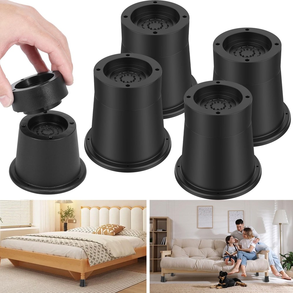 Adjustable Bed Risers 3.3 Inch, 4 Pack Furniture Elevators for Under-Bed Storage