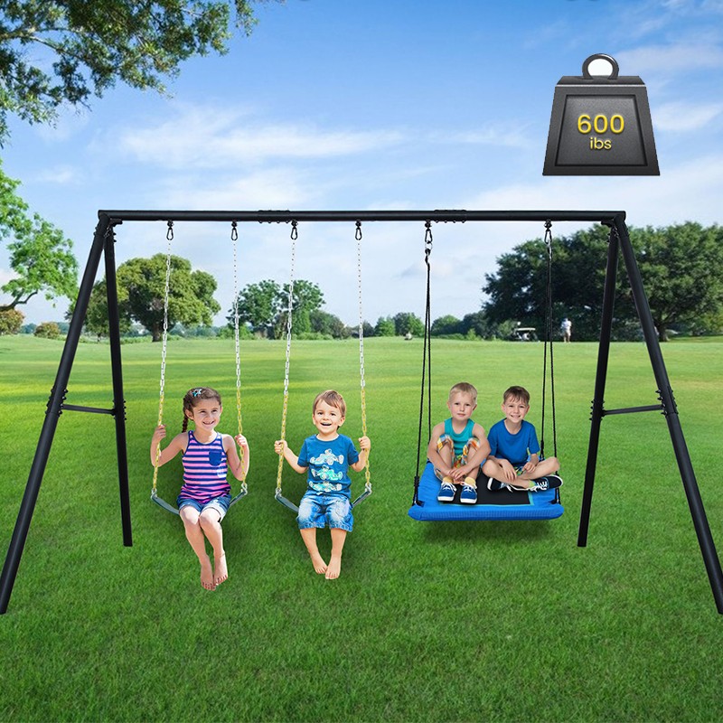 600lb Outdoor Swing Set for Backyard with 3 Swings Heavy Duty Metal Swing Stand