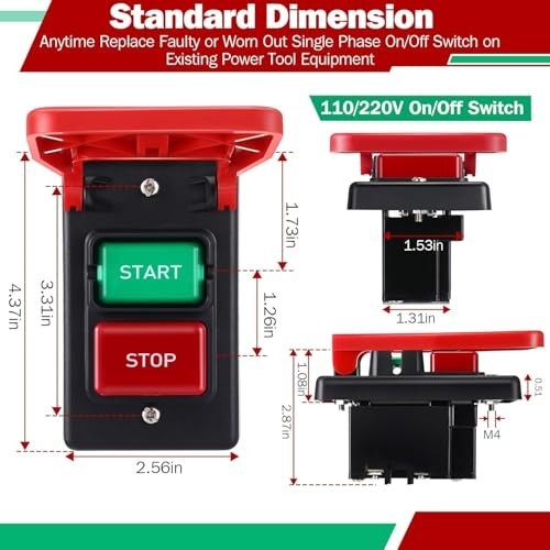 2-Pack 120V/230V On/Off Switch, 2HP Safety Paddle Switch for Table Saw & Tools