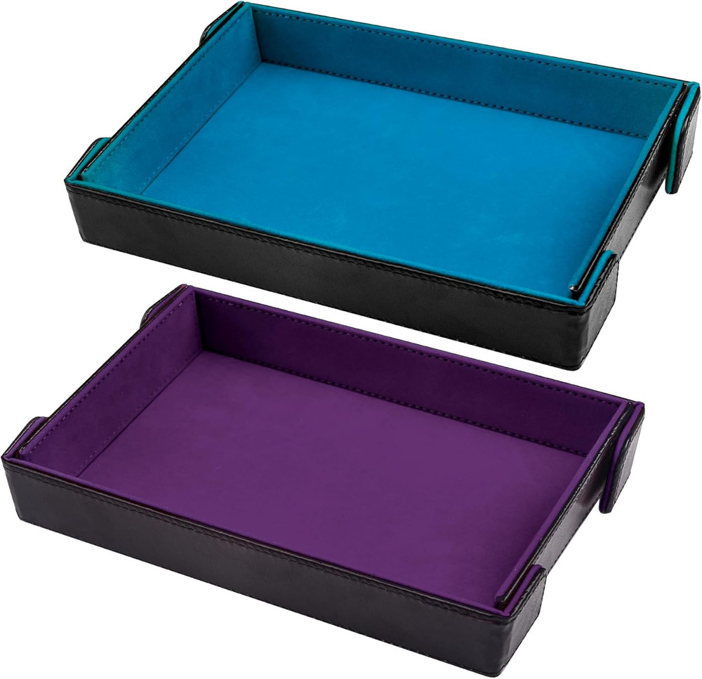 2 Pieces Magnetic Dice Tray Rectangle Folding Dice Rolling Tray PU Leather Dice