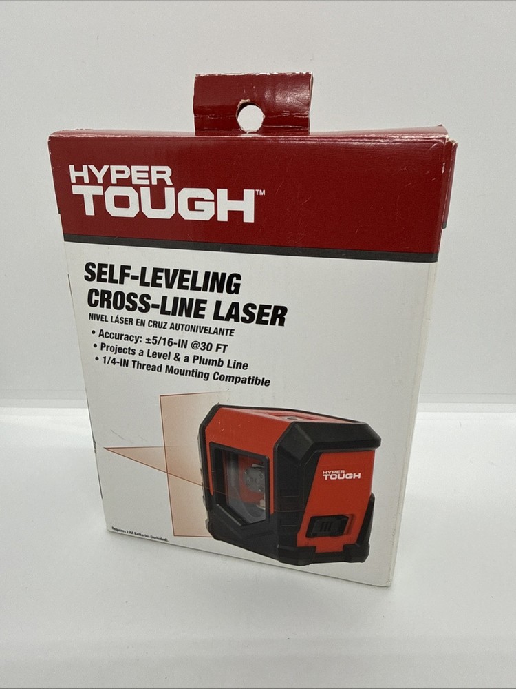 Hyper Tough 30-ft Cross Line Laser Level Red Beam Self-Leveling Tools with Clamp