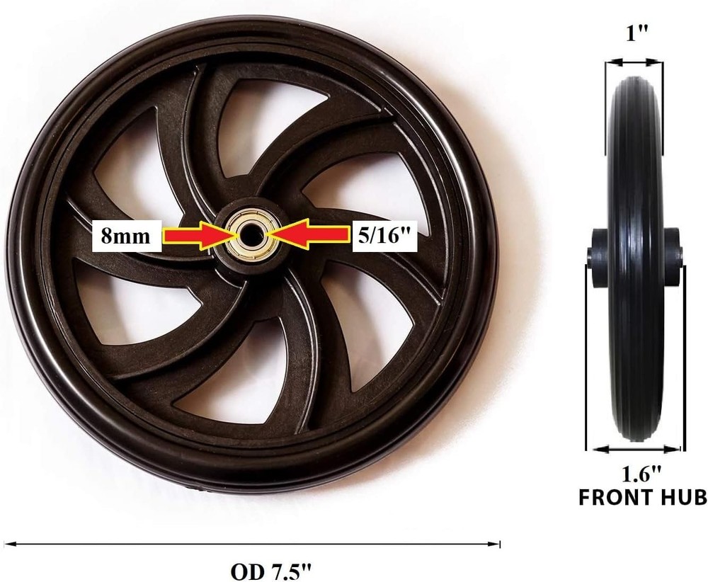 Walker Rollator Replacement 7.5 Inch Black Wheel - Durable Universal Fit