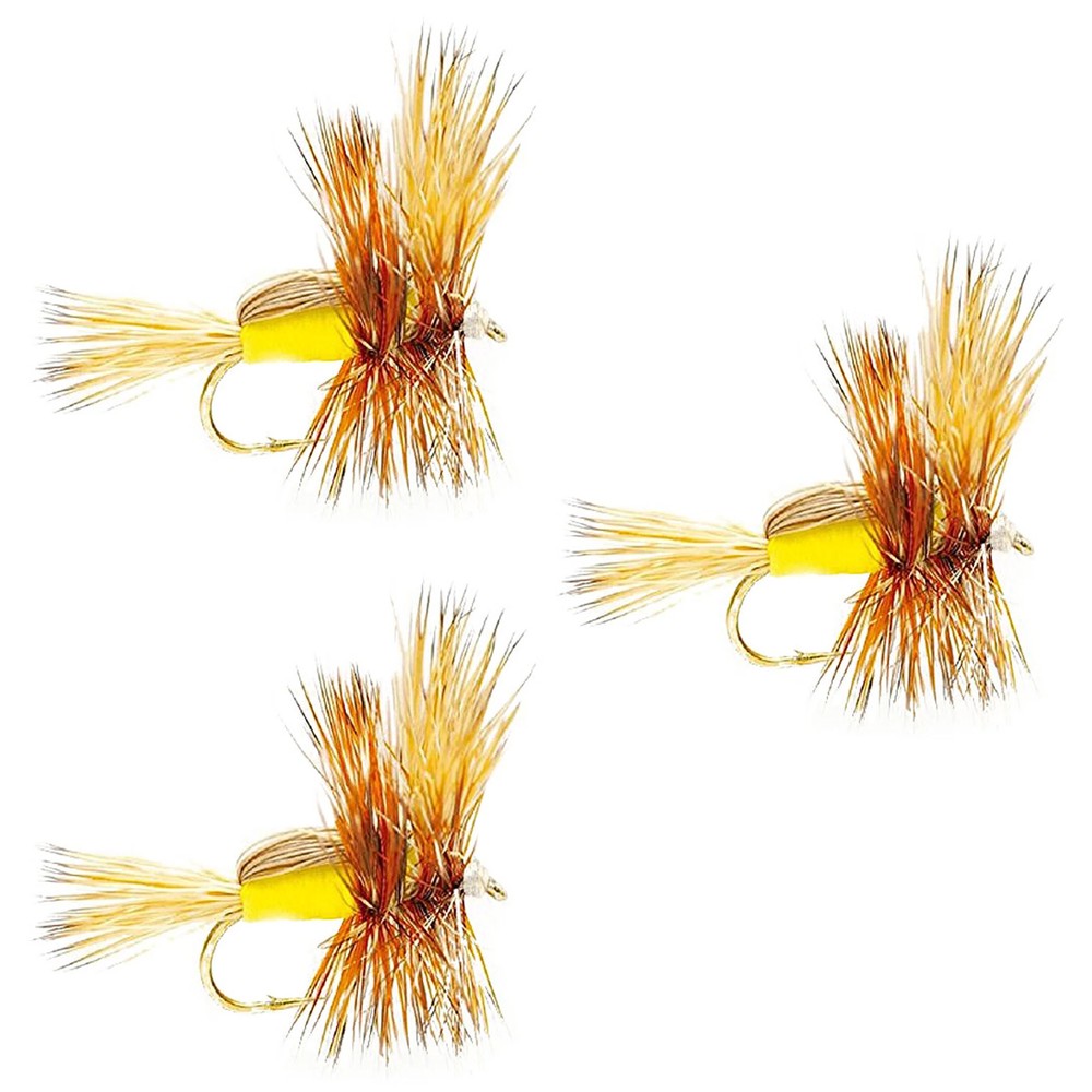 3 Pack Yellow Humpy Classic Hair Wing Dry Fly - Hook Size 12