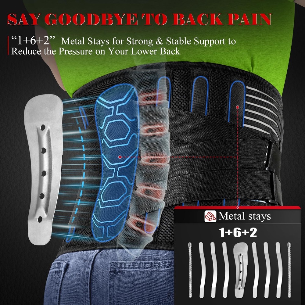 Plus Size 4XL/5XL Back Brace with Bionic Lumbar Panel, Strong Back Support Be...