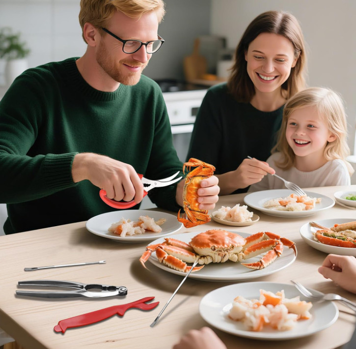 8PCS Seafood Tool Set Crab Leg Cracker Lobster Shellers Forks Scissors with Case