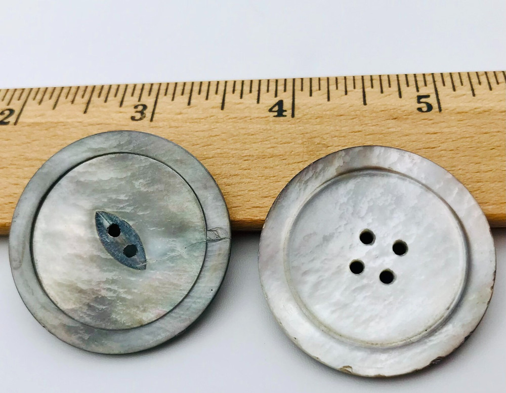 2 Large Abalone Coat Buttons Two Different Same Size Vintage Two Hole 4 Hole