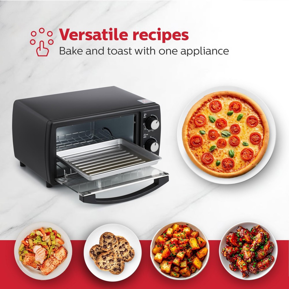 4 Slice Countertop Toaster Oven with 60 Minute Timer Includes Pan and Wire Ra...