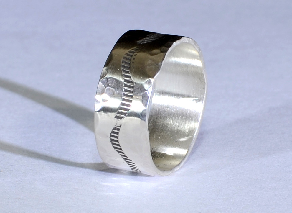 sterling ring with hand stamped pattern