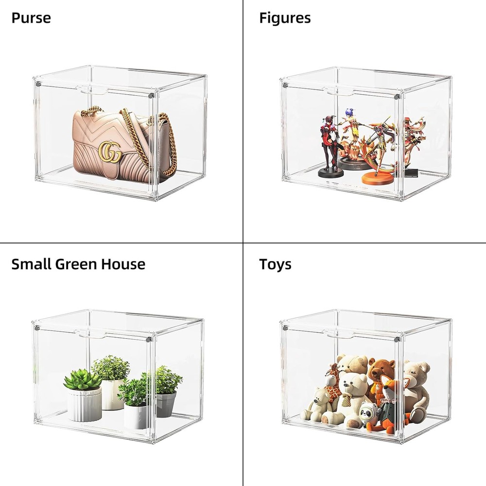 Clear Acrylic Display Case Large Stackable Storage Bins Magnetic Attraction Lids