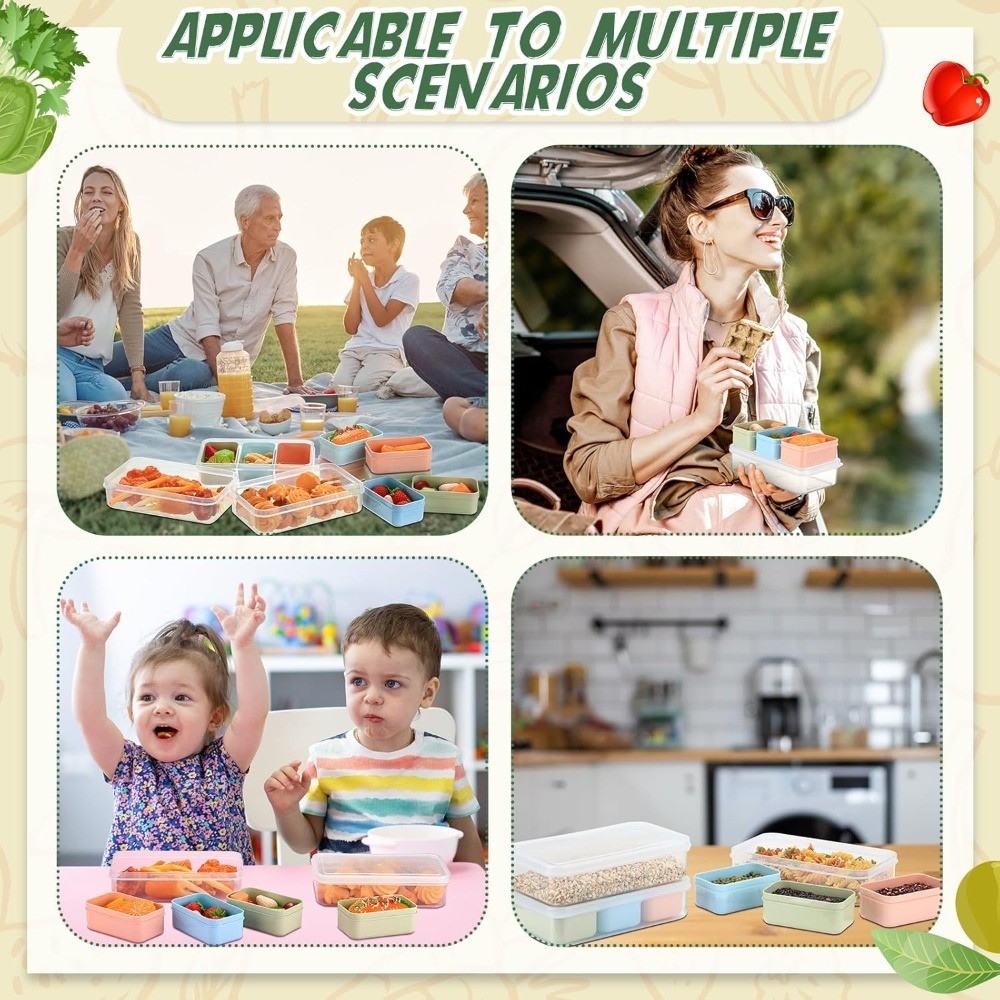Reusable Stackable Snack Containers with Lids 3 Removable Compartments Microwave