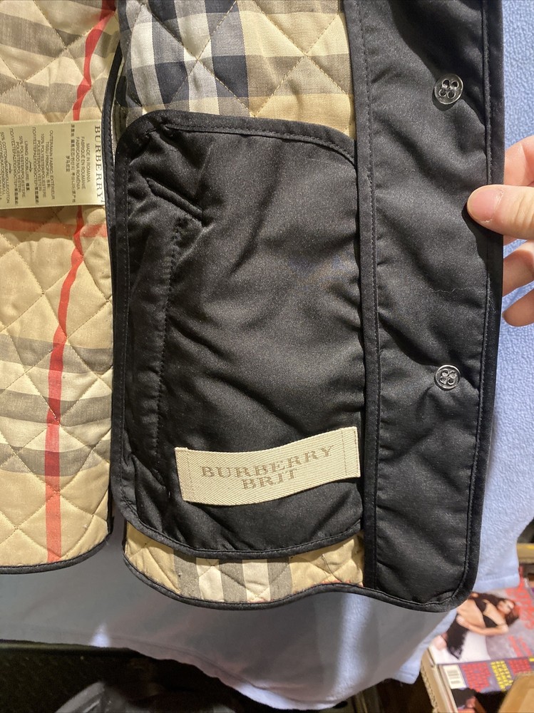 BURBERRY BRIT Quilted Black Jacket Coat Blazer Nova Check Lined Size M