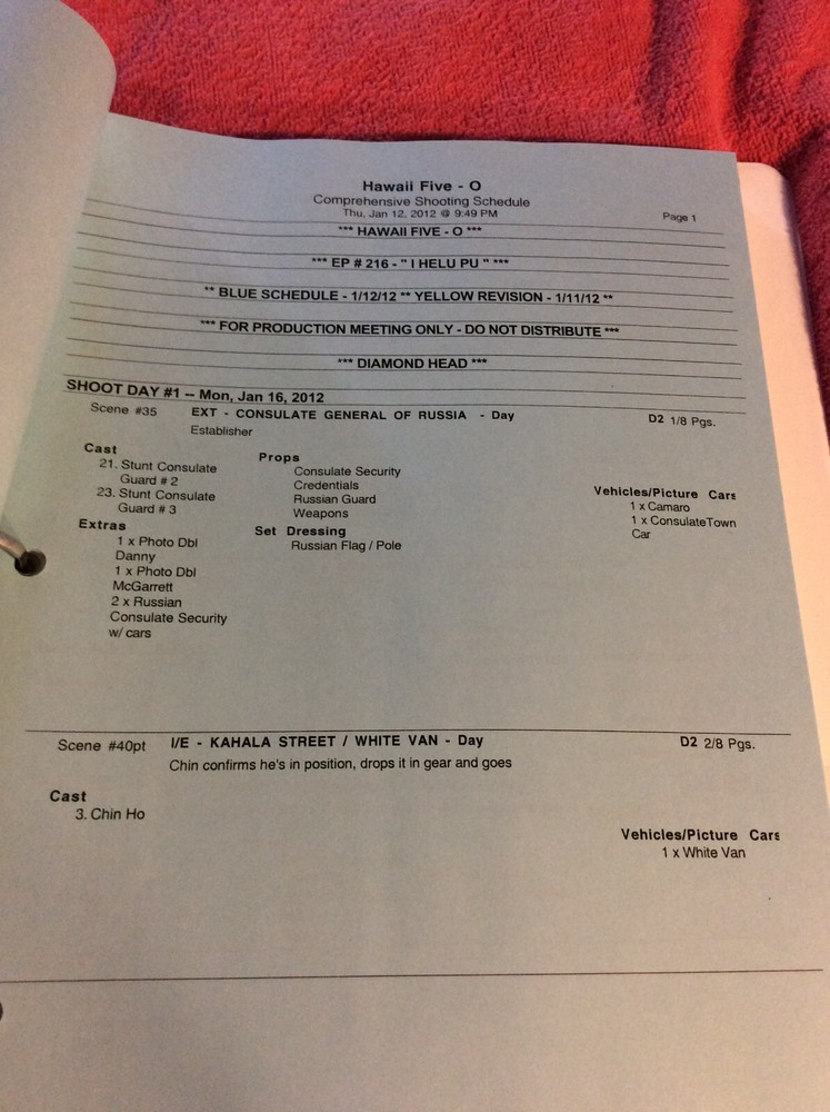 HAWAII FIVE-O ORIGINAL SCRIPT 216 SCHEDULE 2011 I HALU PU DANIEL DAE KIM