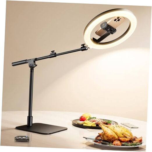 Ring Light with Stand for Desk,Adjustable Overhead Camera Mount with Ring 10"