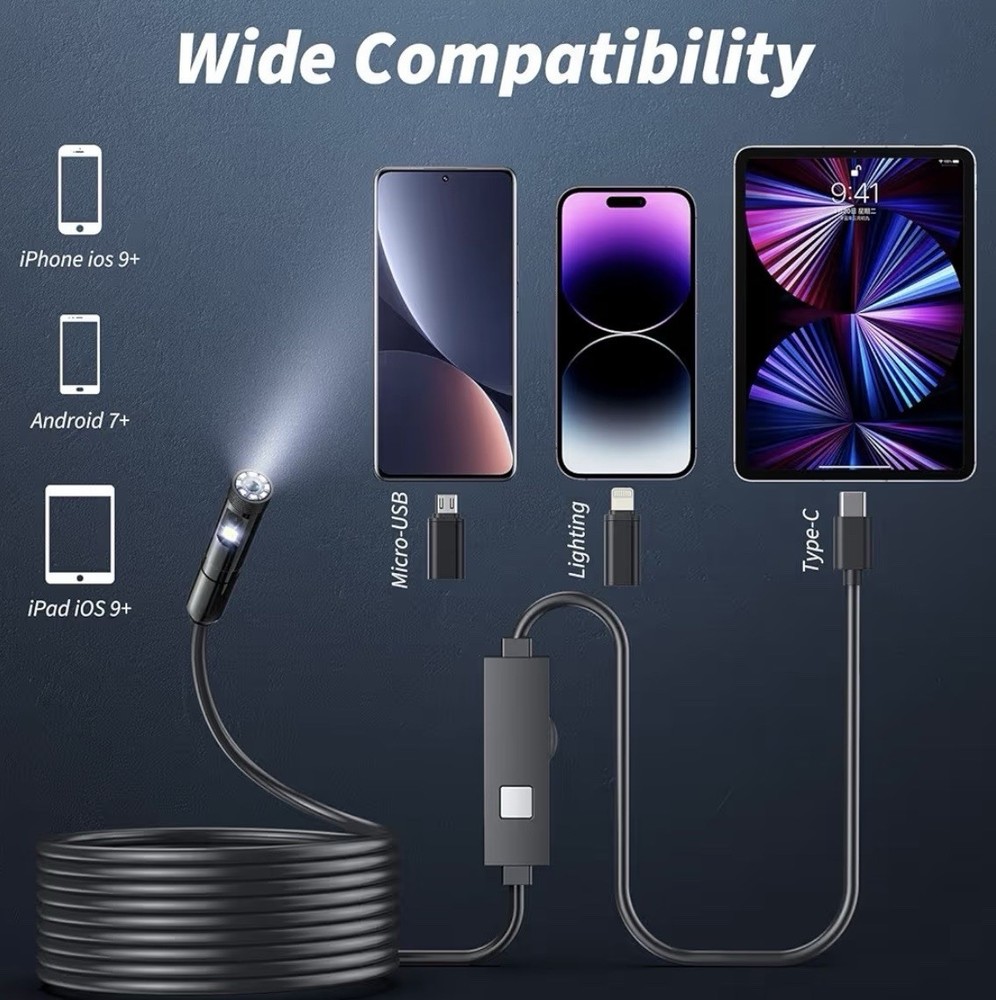 1920P HD Endoscope Camera 16.4ft Borescope LED Light iPhone Android Waterproof
