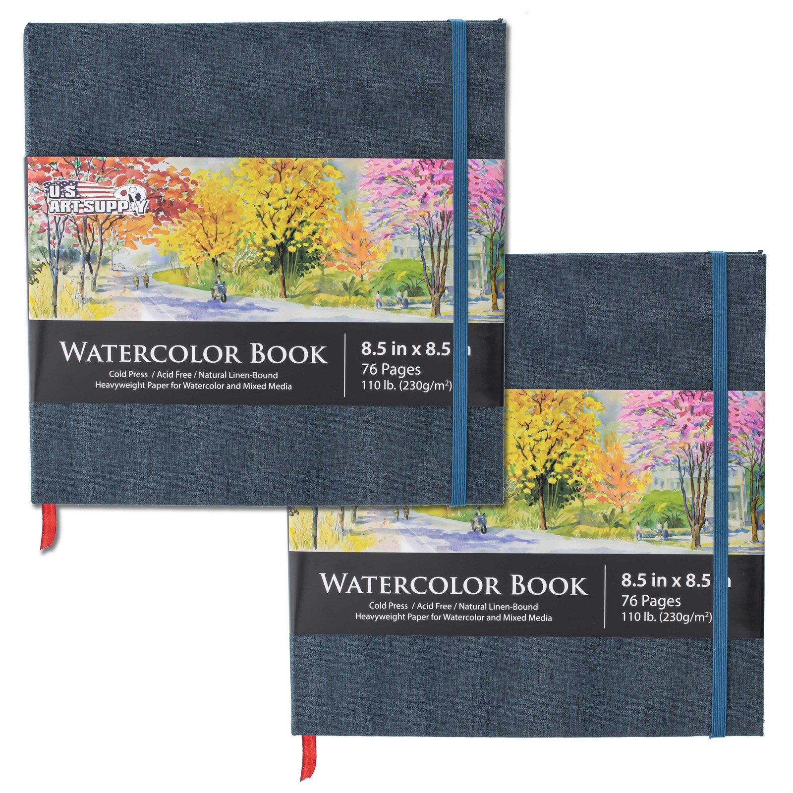 8.5" x 8.5" Art Watercolor Book, 2 Pack, 76 Sheets, 110lb, Linen-Bound Hardcover