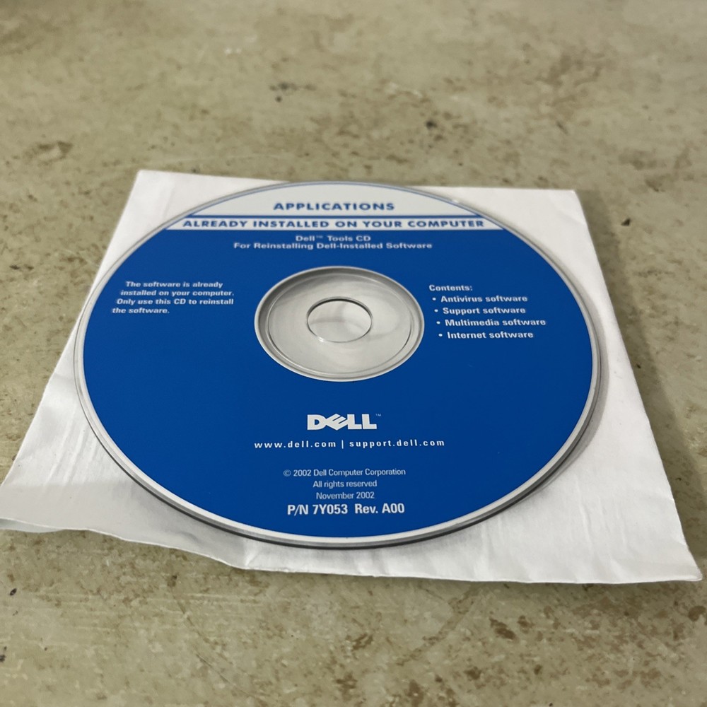 Vintage 2002 Dell Tools CD - Reinstalling Dell Tools System Software P/N 7Y053 ຈ