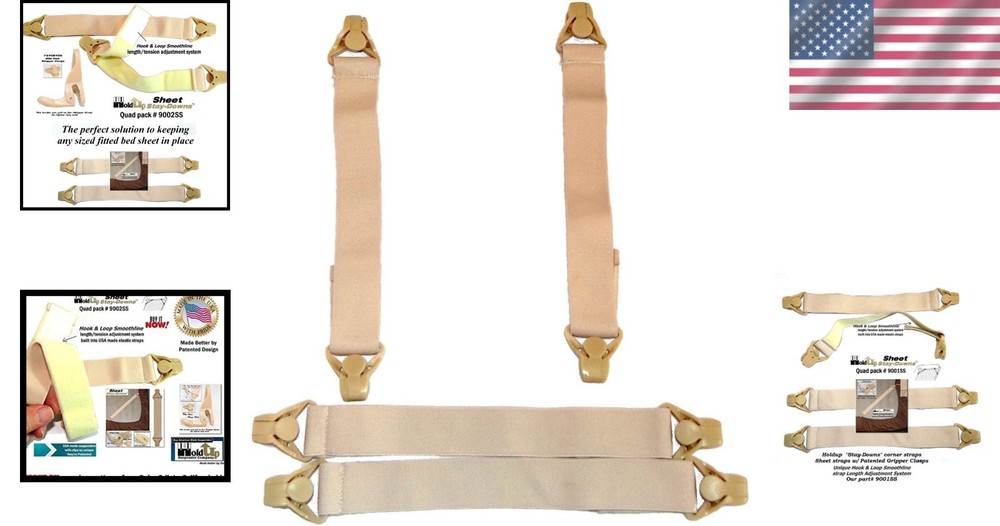 Holdup Short Quad Gripper Clasps for Fitted Sheets - Simple, Durable, Adjustable