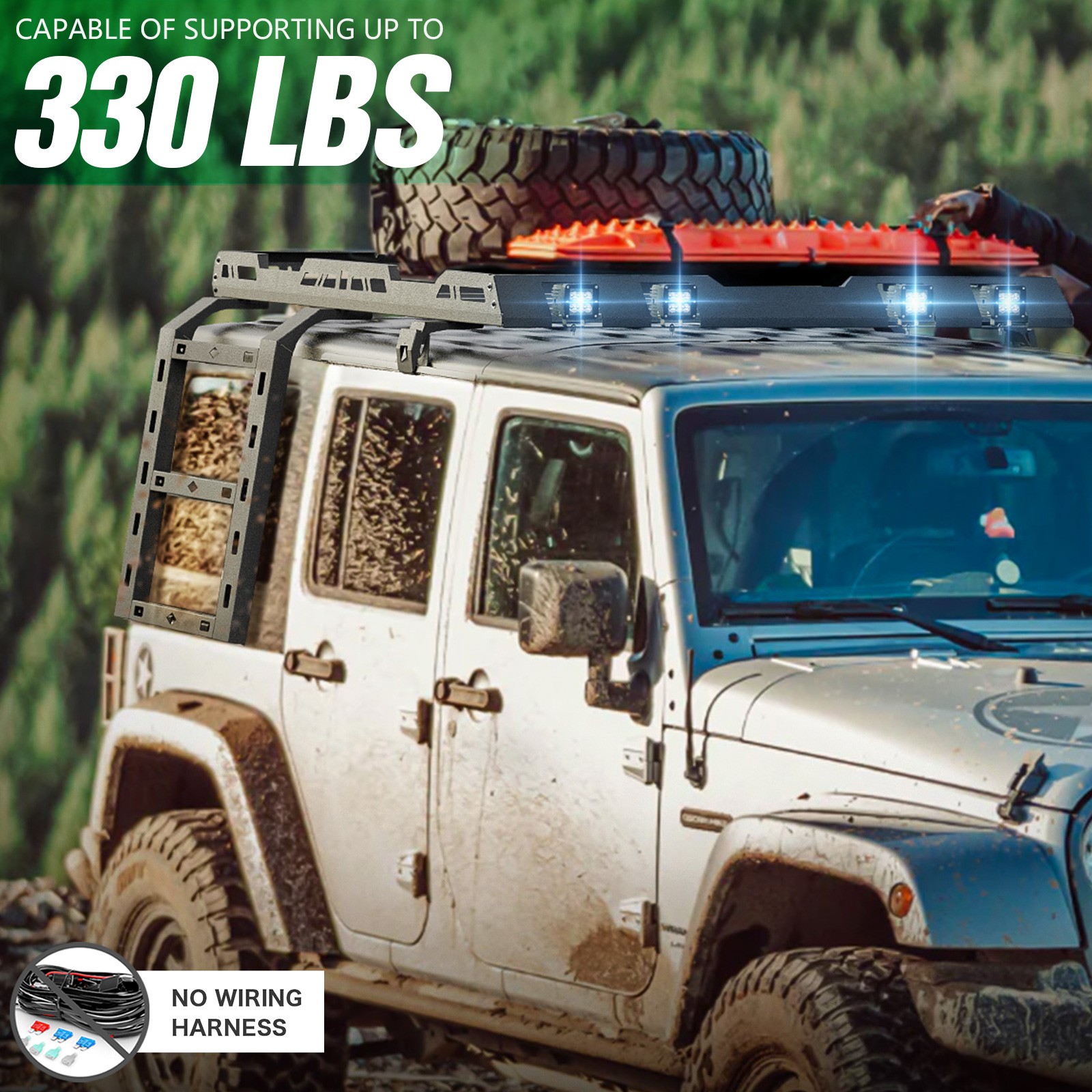 Roof Rack with Ladder For 2007-2018 Jeep Wrangler JK Unlimited 4 Doors Hardtop