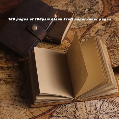 Pocket Notebook with Pen,Genuine Leather Journal Mini Notebook Small Unlined