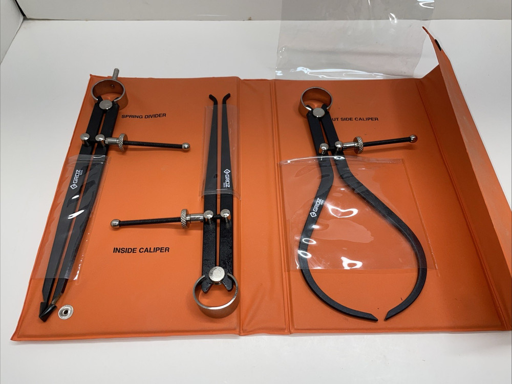 GROZ 8" Spring Caliper & Divider Set 3 Pc Inside Outside Caliper Spring Divider