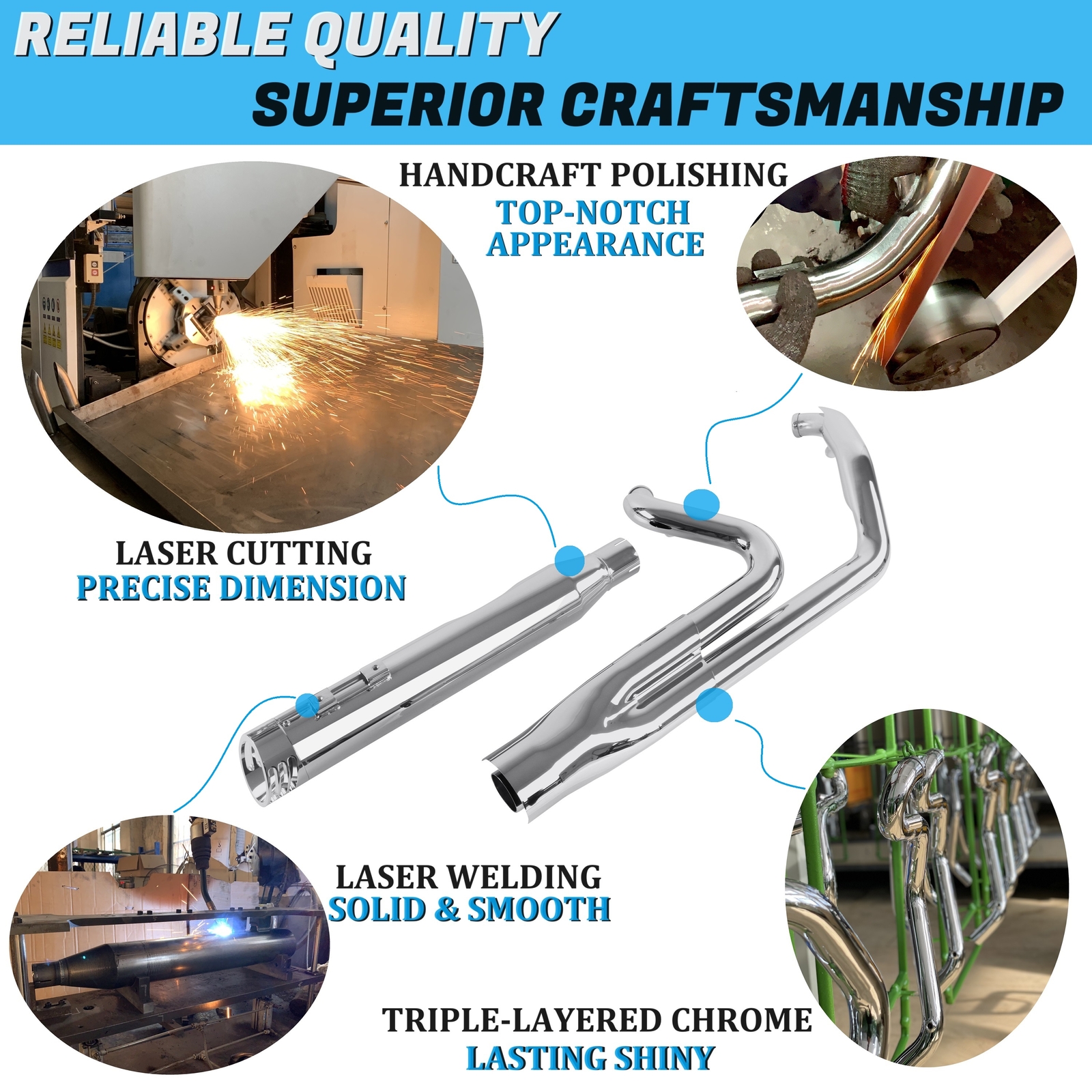 SHARKROAD Chrome 2 into 1 Exhaust Pipe 4" Muffler for Harley Touring 1995-2016