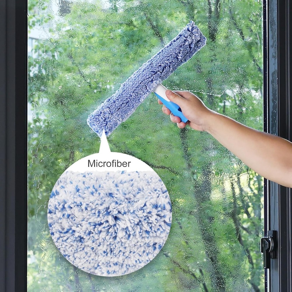 Professional Window Cleaning Kit 14IN, with Silicone Squeegee Blade, Microfib...