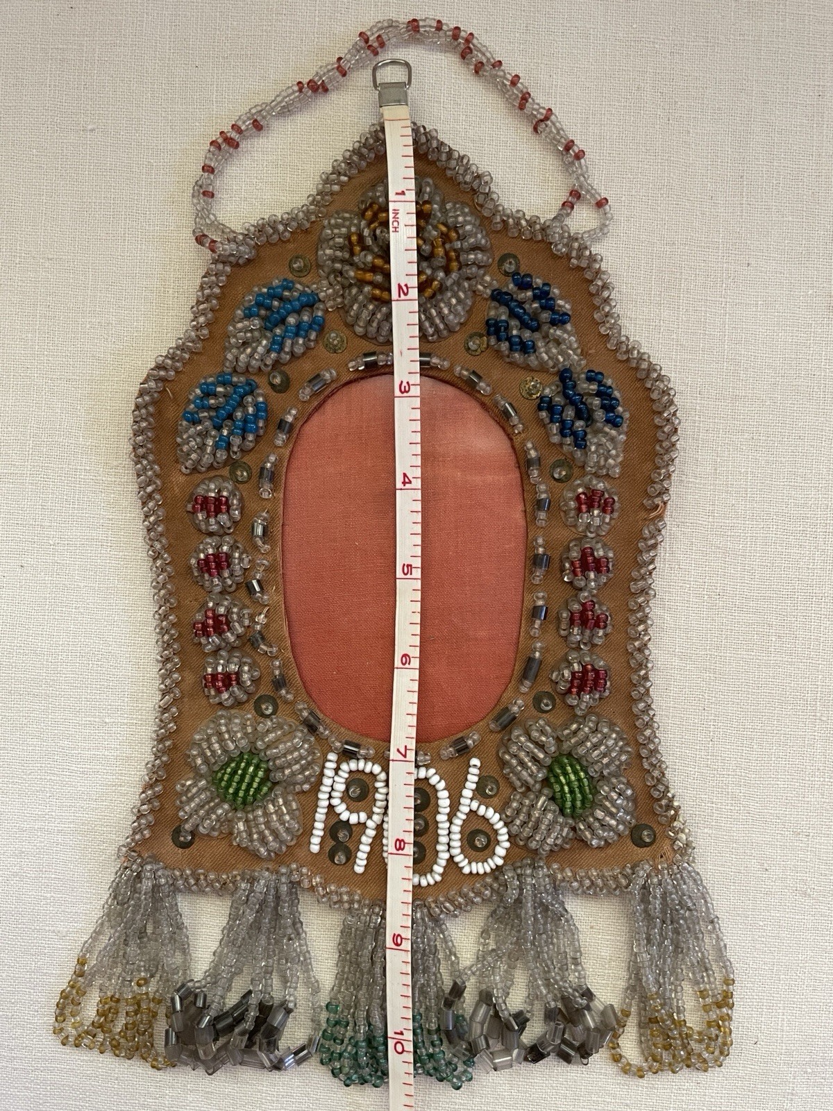 Antique 1906 Native American Beaded Picture Frame