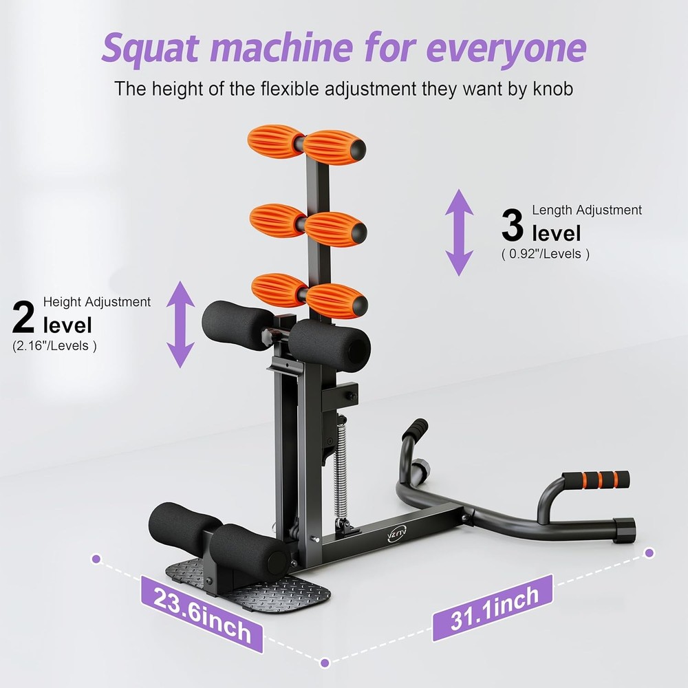 Deep Squat Machine, Adjustable Glutes Trainer Core & Abs for Black