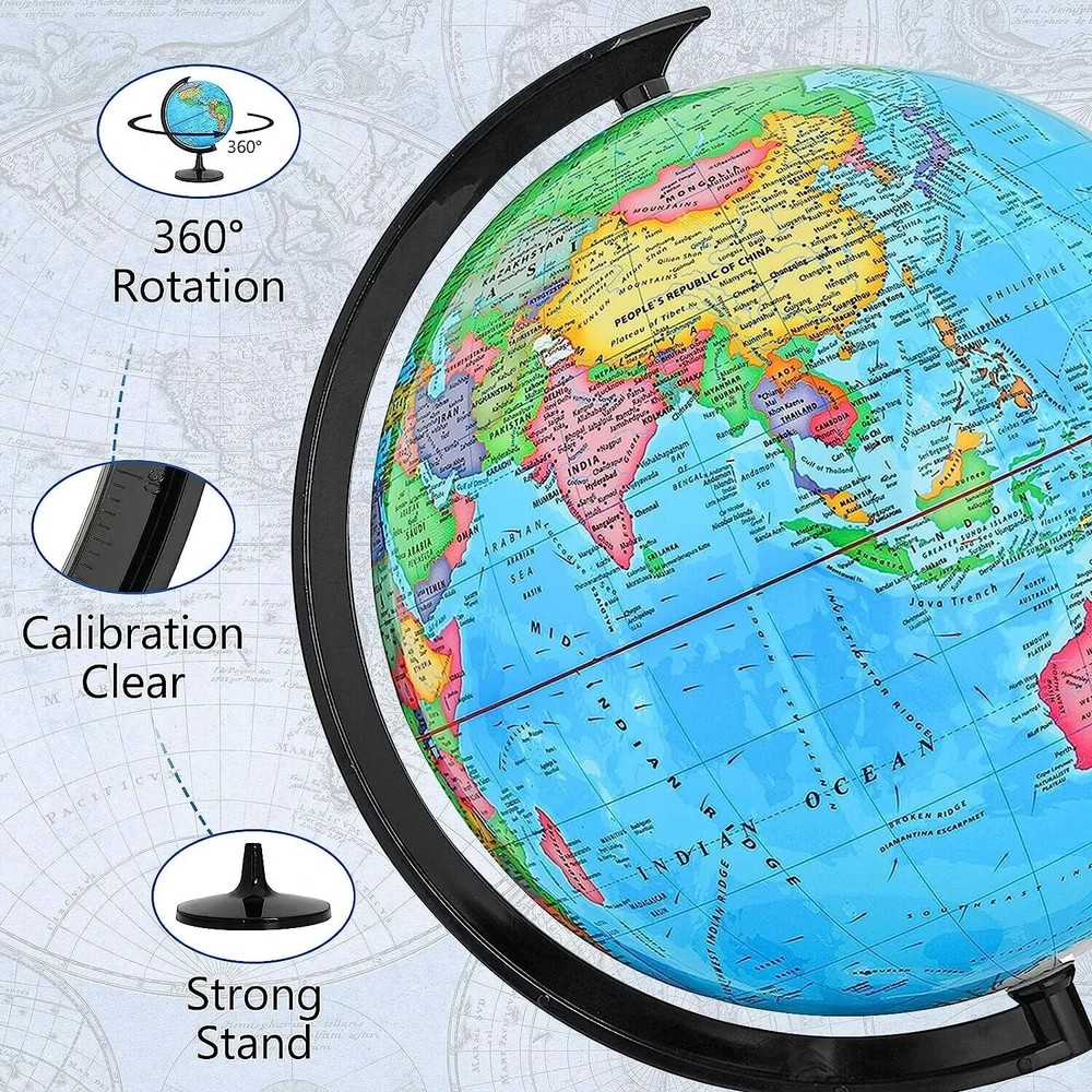 13" Interactive Desk Classroom Decorative Globe World Map - NIB