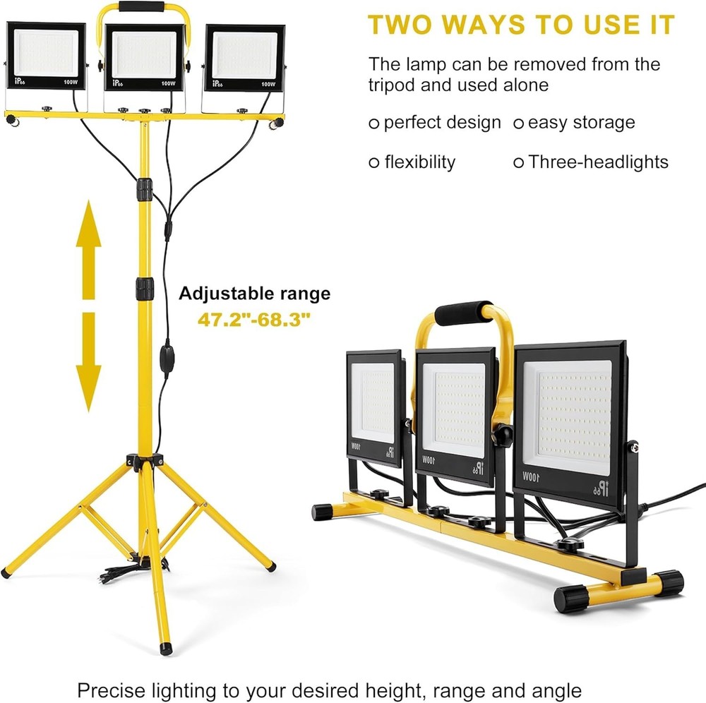 30000 Lumen Work Lights with Stand, 3 Adjustable Head LED Work Light, with Ad...