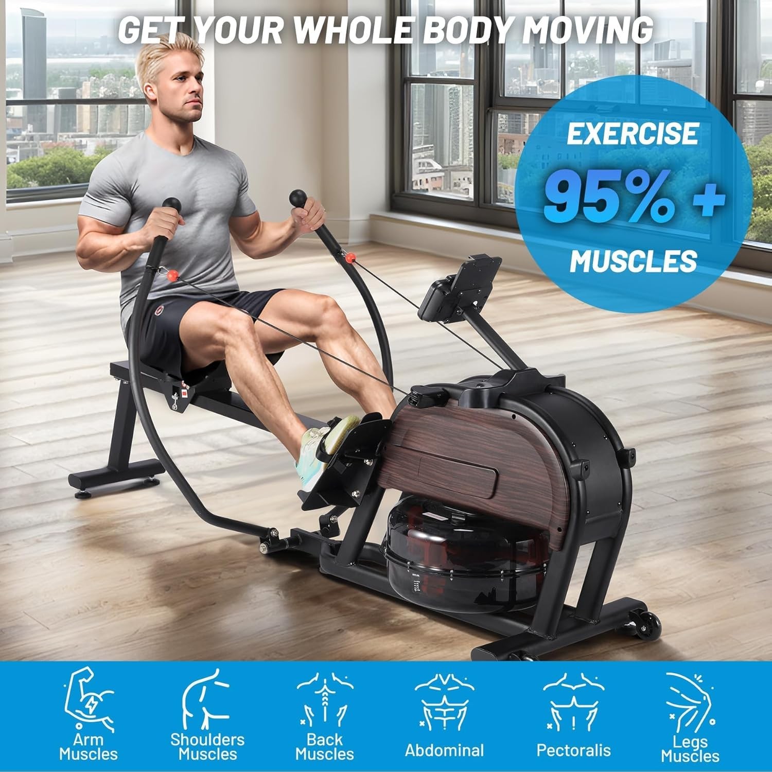 Magnetic/Water Rowing Machines for Home, Full-Body Workout, Max 350LBS Capacity