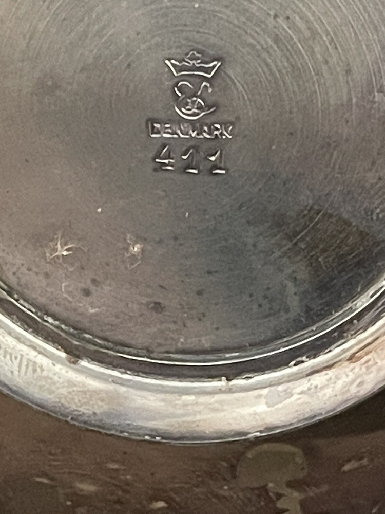 Vintage Denmark 411 Blue Enamel & Silver Plated Handled Candy Dish